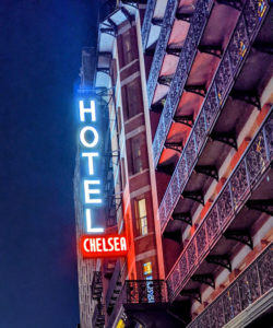 Sign of the Hotel Chelsea at night