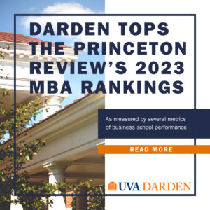 Darden tops the princeton review rankings with a picture of Darden