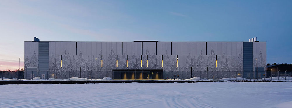 Large building in a snowy landscape